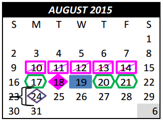 District School Academic Calendar for Weldon Hafley Development Center for August 2015