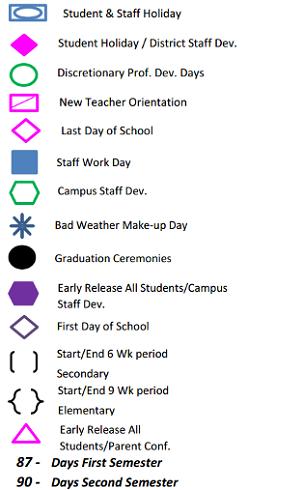 District School Academic Calendar Legend for Saginaw Elementary