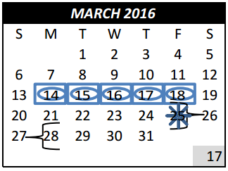 District School Academic Calendar for Tarrant Co J J A E P for March 2016