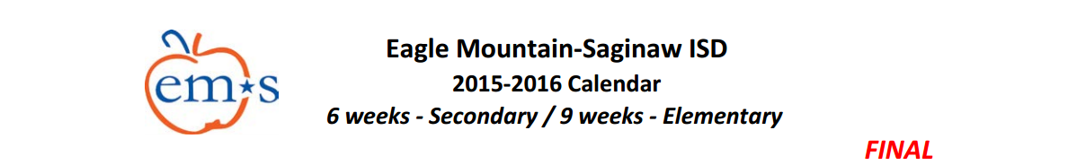 District School Academic Calendar for Eagle Mountain Elementary