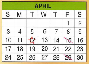 District School Academic Calendar for Early Childhood Center for April 2016
