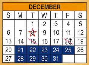 District School Academic Calendar for Early Childhood Center for December 2015