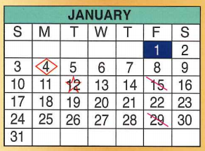 District School Academic Calendar for Nellie Mae Glass Elementary for January 2016