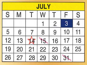 District School Academic Calendar for E P H S - C C Winn Campus for July 2015