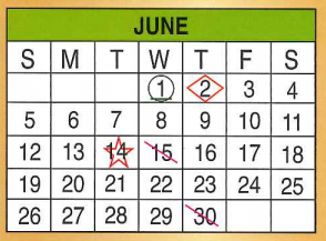 District School Academic Calendar for E P H S - C C Winn Campus for June 2016