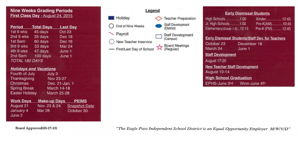 District School Academic Calendar Key for E P H S - C C Winn Campus
