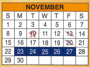 District School Academic Calendar for E P H S - C C Winn Campus for November 2015