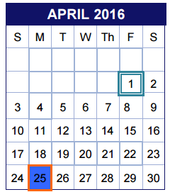 District School Academic Calendar for Bridge Point Elementary for April 2016