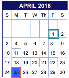 District School Academic Calendar for Travis Co J J A E P for April 2016