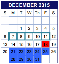 District School Academic Calendar for Hill Country Middle for December 2015