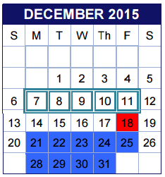 District School Academic Calendar for Travis Co J J A E P for December 2015