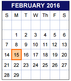 District School Academic Calendar for Travis Co J J A E P for February 2016