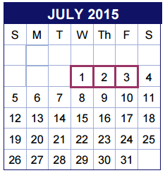 District School Academic Calendar for Barton Creek Elementary for July 2015