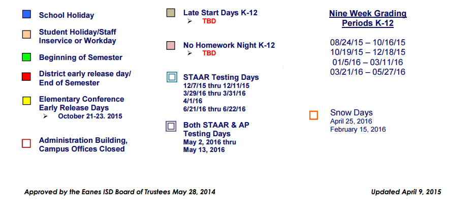 District School Academic Calendar Key for Bridge Point Elementary