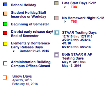 District School Academic Calendar Legend for Barton Creek Elementary