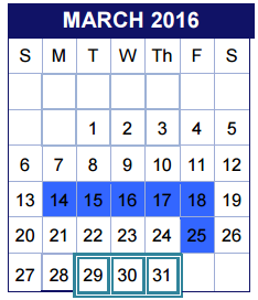 District School Academic Calendar for Travis Co J J A E P for March 2016