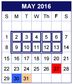 District School Academic Calendar for Bridge Point Elementary for May 2016