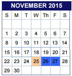 District School Academic Calendar for Valley View Elementary for November 2015