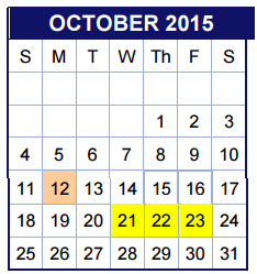 District School Academic Calendar for Bridge Point Elementary for October 2015