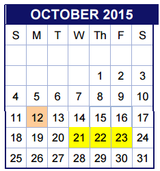 District School Academic Calendar for Travis Co J J A E P for October 2015