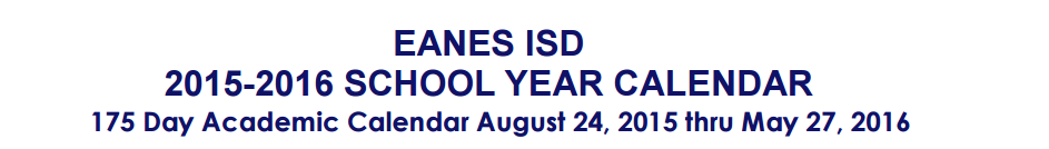 District School Academic Calendar for Eanes Elementary