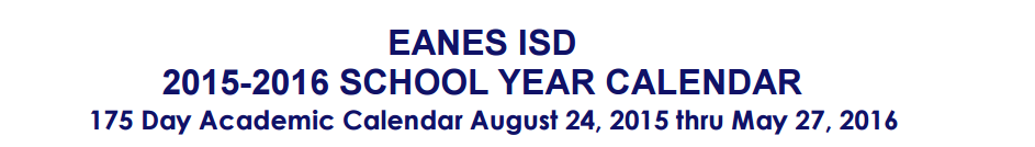 District School Academic Calendar for Travis Co J J A E P