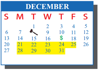 District School Academic Calendar for Hargill Elementary for December 2015