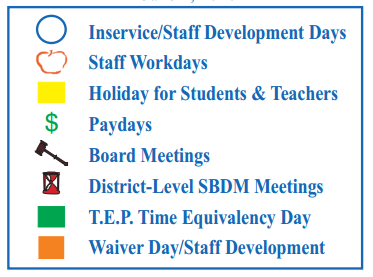 District School Academic Calendar Legend for J J A E P