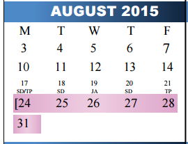 District School Academic Calendar for Travis Elementary for August 2015