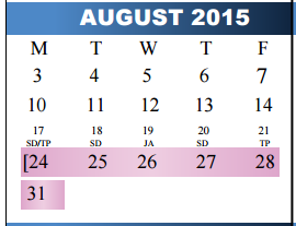 District School Academic Calendar for E-12 NW Elementary for August 2015