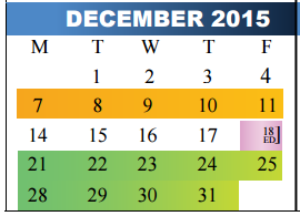 District School Academic Calendar for Occupational Ctr for December 2015