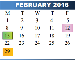 District School Academic Calendar for School-age Parent Ctr for February 2016