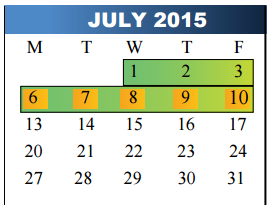 District School Academic Calendar for Occupational Ctr for July 2015