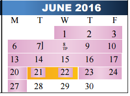 District School Academic Calendar for Park Elementary for June 2016