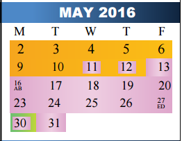 District School Academic Calendar for Mitzi Bond Elementary for May 2016