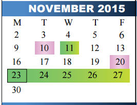 District School Academic Calendar for Travis Elementary for November 2015
