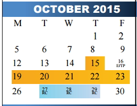 District School Academic Calendar for School-age Parent Ctr for October 2015