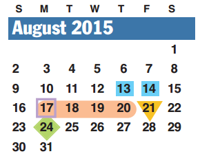 District School Academic Calendar for Brazos Bend Elementary School for August 2015
