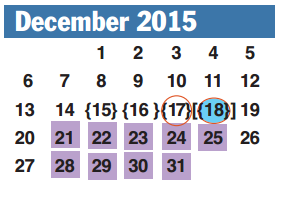 District School Academic Calendar for Brazos Bend Elementary School for December 2015