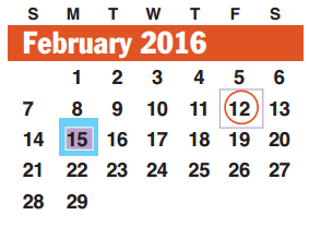 District School Academic Calendar for Hunters Glen Elementary for February 2016