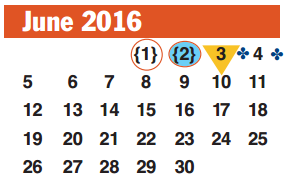 District School Academic Calendar for Brazos Bend Elementary School for June 2016