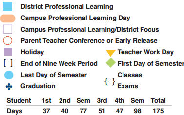 District School Academic Calendar Legend for Brazos Bend Elementary School