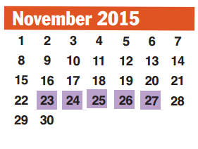 District School Academic Calendar for Ridgemont Elementary for November 2015