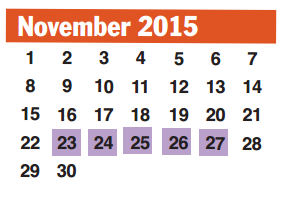 District School Academic Calendar for Mission Bend Elementary for November 2015