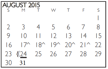 District School Academic Calendar for Westcreek Elementary for August 2015