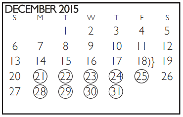 District School Academic Calendar for Westcreek Elementary for December 2015