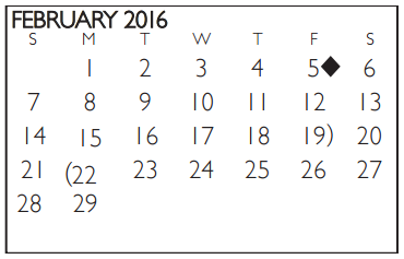 District School Academic Calendar for Como Montessori for February 2016