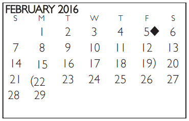 District School Academic Calendar for South Hills Elementary for February 2016