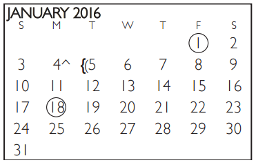 District School Academic Calendar for Solutions for January 2016