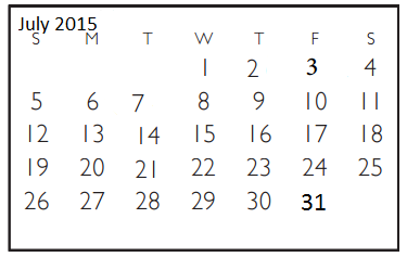 District School Academic Calendar for Westcreek Elementary for July 2015